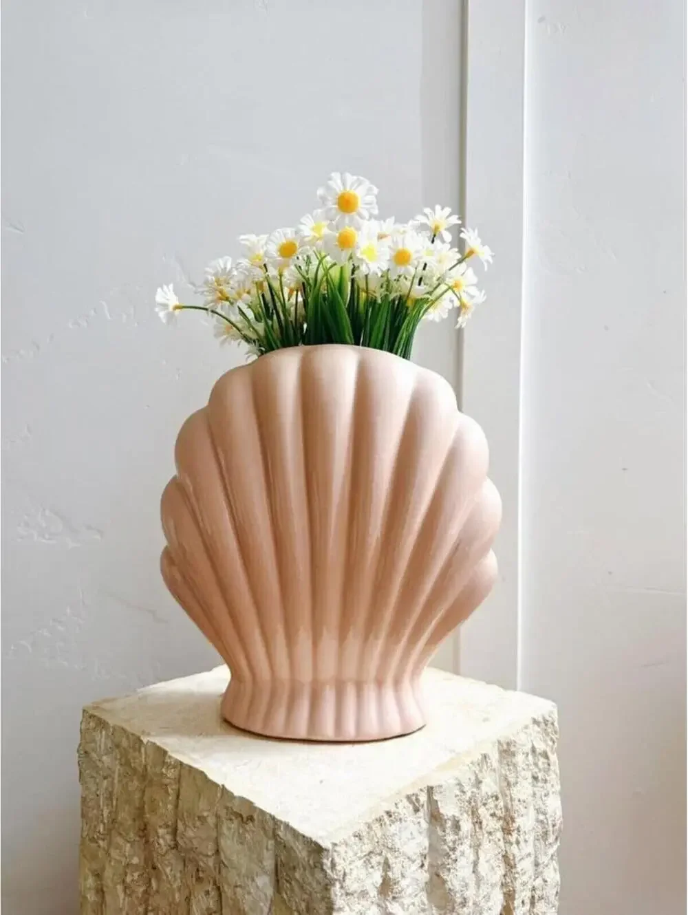 (RF) Vintage Pink Coral Shell Planter Ceramic Seashell Vase Coastal Beach Decor